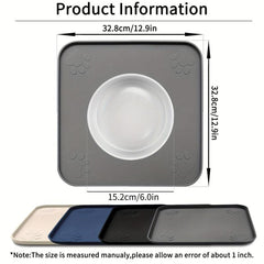 Square Paw Print Dog Food Mat Silicone Pet Bowl Pad