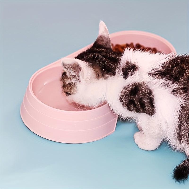 1pc Pet Double Bowl Food Water Feeder For Dog & Cat Non-slip Cat Double Bowl