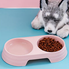 1pc Pet Double Bowl Food Water Feeder For Dog & Cat Non-slip Cat Double Bowl