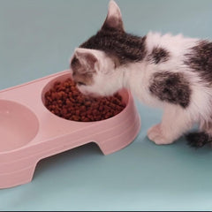 1pc Pet Double Bowl Food Water Feeder For Dog & Cat Non-slip Cat Double Bowl