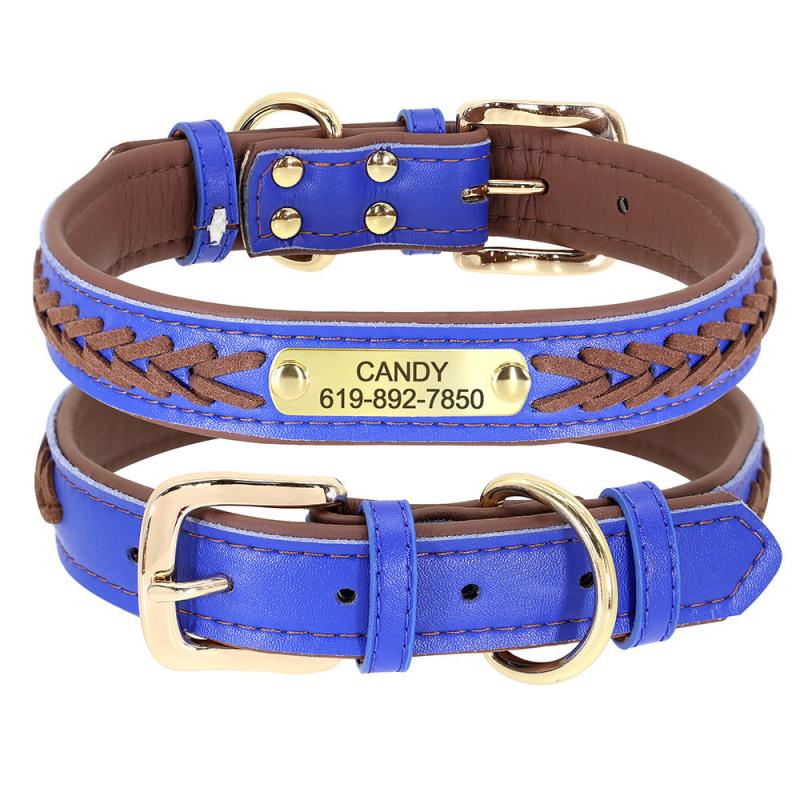 Personalized Braided Dog Collar with Engraved Nameplate - Secure Pet ID Tag