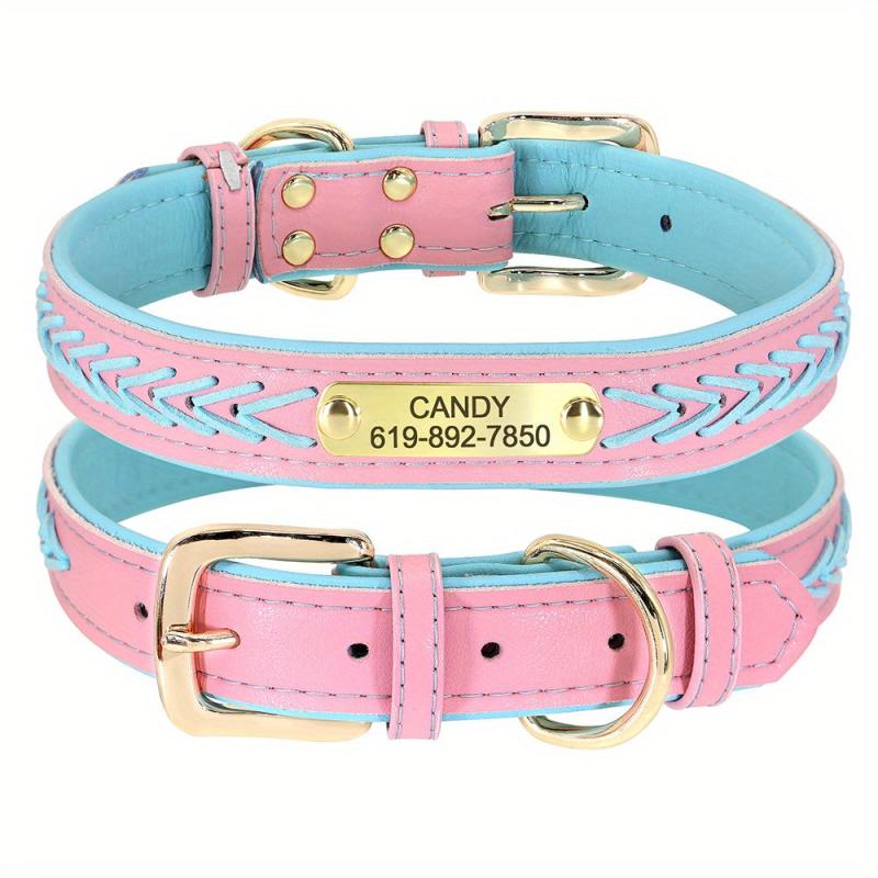 Personalized Braided Dog Collar with Engraved Nameplate - Secure Pet ID Tag