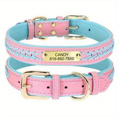 Personalized Braided Dog Collar with Engraved Nameplate - Secure Pet ID Tag