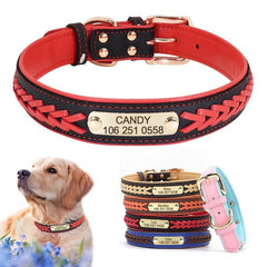 Personalized Braided Dog Collar with Engraved Nameplate - Secure Pet ID Tag