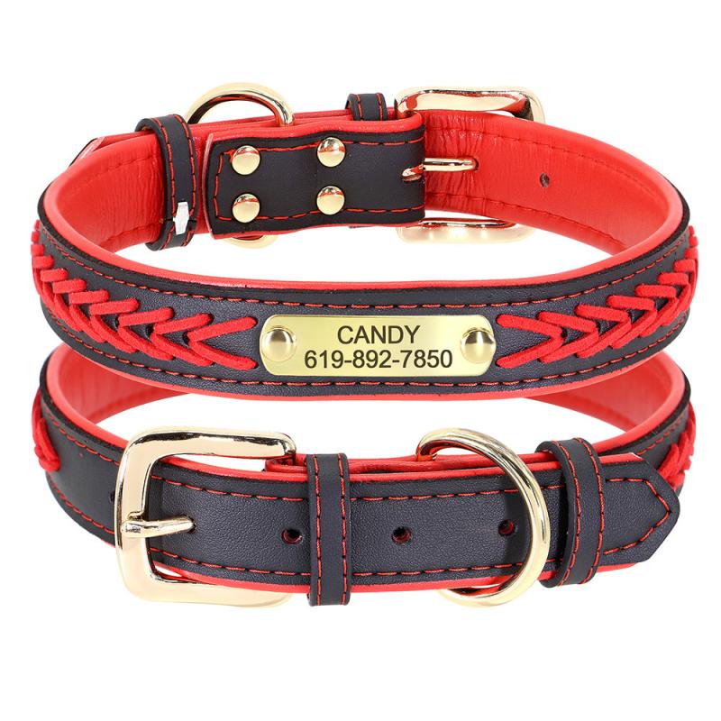 Personalized Braided Dog Collar with Engraved Nameplate - Secure Pet ID Tag
