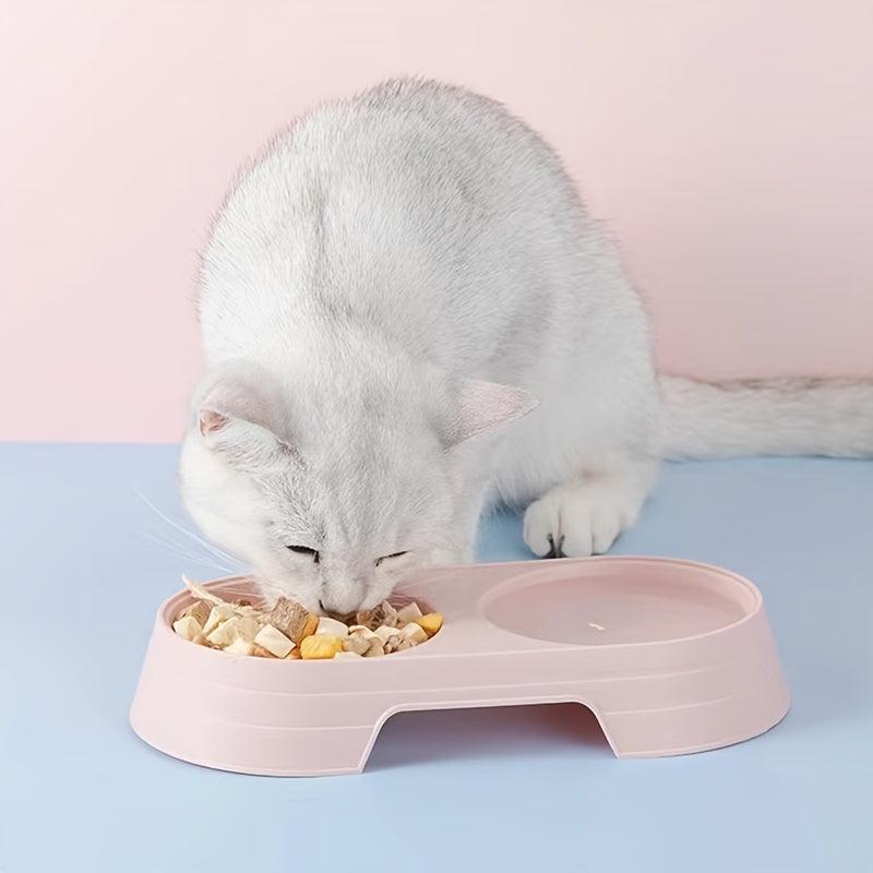 Plastic Cat Bowl with Food Spoon Elevated Pet Feeding Supplies