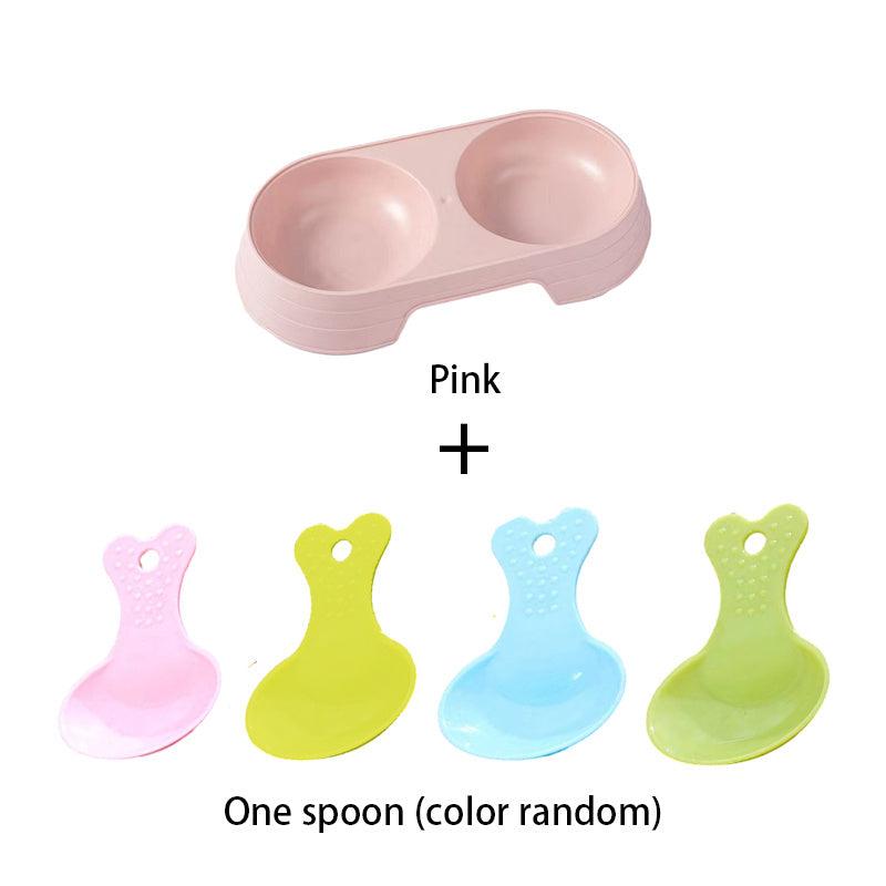 Plastic Cat Bowl with Food Spoon Elevated Pet Feeding Supplies
