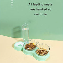 Pet Double Bowls Set with Automatic Water Bottle