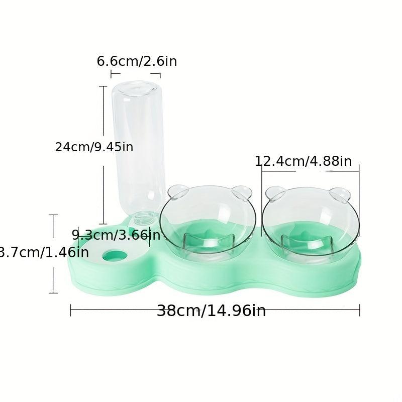 Pet Double Bowls Set with Automatic Water Bottle