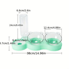 Pet Double Bowls Set with Automatic Water Bottle