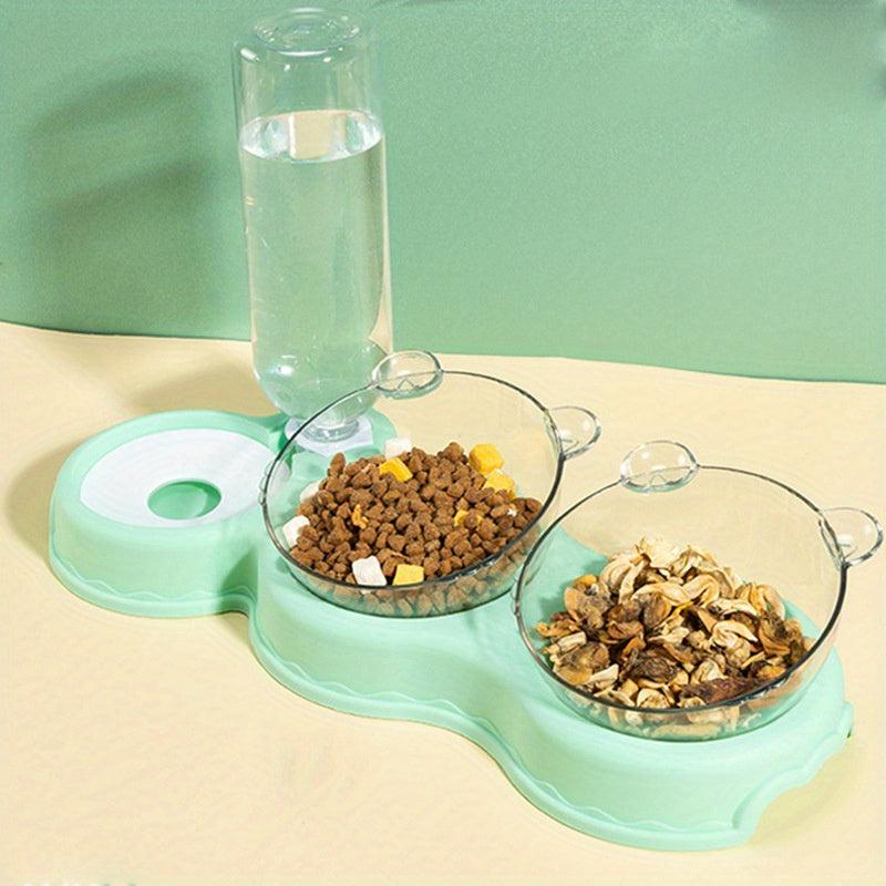 Pet Double Bowls Set with Automatic Water Bottle