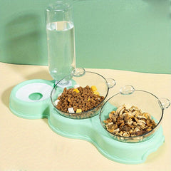 Pet Double Bowls Set with Automatic Water Bottle