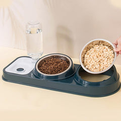 Elevated Cat Food & Water Bowl Set with Automatic Dispenser
