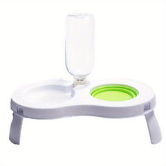 Portable Elevated Double Bowl Feeder for Dogs with Automatic Water Bottle