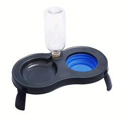 Portable Elevated Double Bowl Feeder for Dogs with Automatic Water Bottle