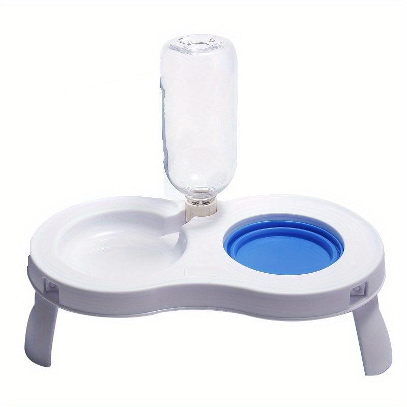 Portable Elevated Double Bowl Feeder for Dogs with Automatic Water Bottle