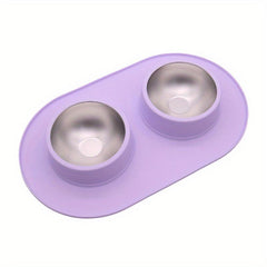 Anti-Skid Pet Double Bowl with Silicone Mat