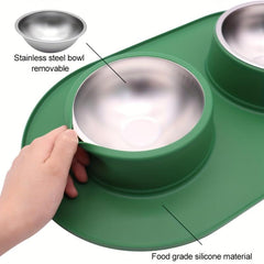 Anti-Skid Pet Double Bowl with Silicone Mat