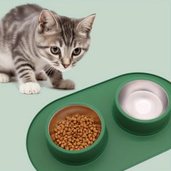 Anti-Skid Pet Double Bowl with Silicone Mat