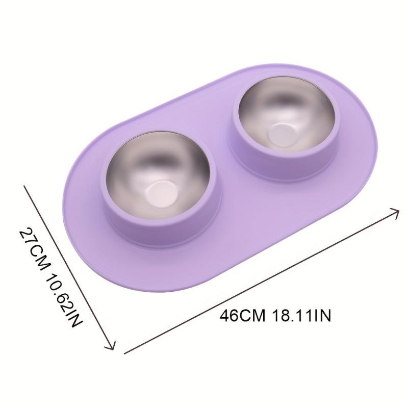 Anti-Skid Pet Double Bowl with Silicone Mat