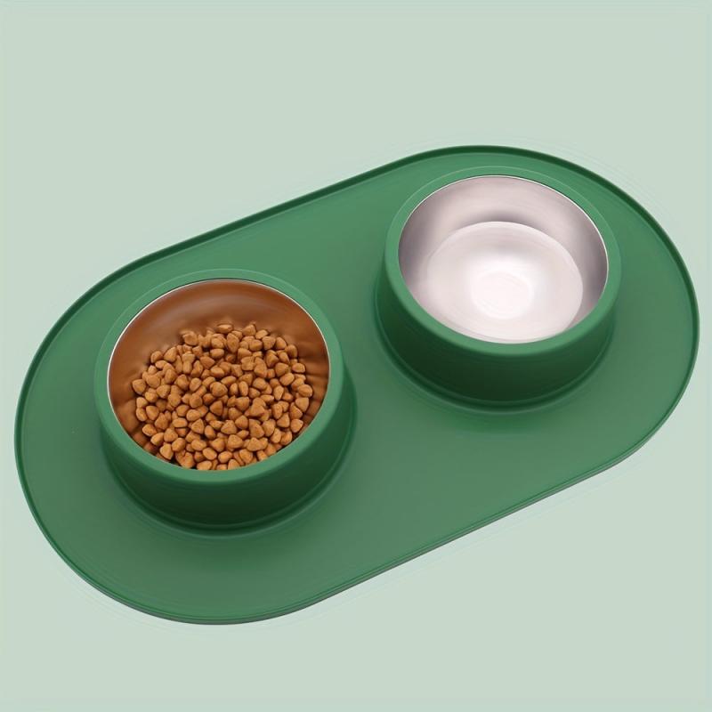 Anti-Skid Pet Double Bowl with Silicone Mat