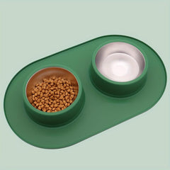 Anti-Skid Pet Double Bowl with Silicone Mat