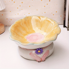 Sunflower Non Slip Ceramic Pet Food And Water Bowl Elevated Cat Feeding Bowl
