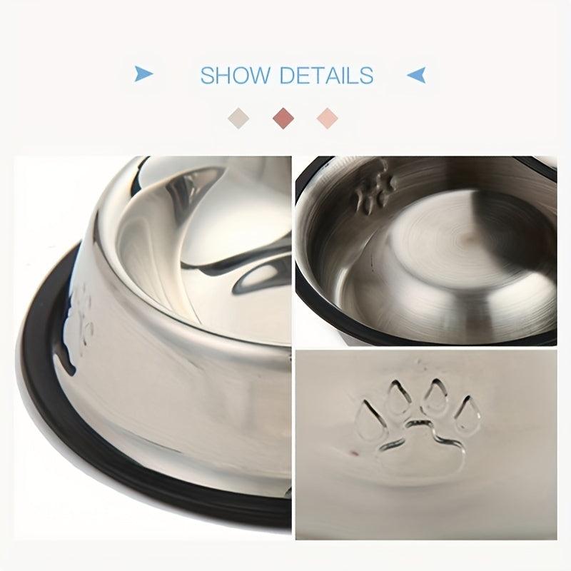 Stainless Steel Paw Print Dog Bowl Non-slip Rubber Bottom