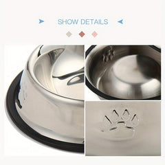 Stainless Steel Paw Print Dog Bowl Non-slip Rubber Bottom