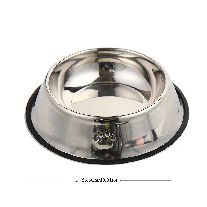 Stainless Steel Paw Print Dog Bowl Non-slip Rubber Bottom