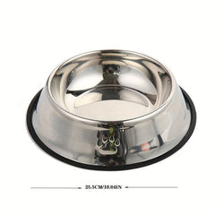Stainless Steel Paw Print Dog Bowl Non-slip Rubber Bottom