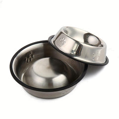 Stainless Steel Paw Print Dog Bowl Non-slip Rubber Bottom
