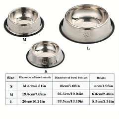 Stainless Steel Paw Print Dog Bowl Non-slip Rubber Bottom