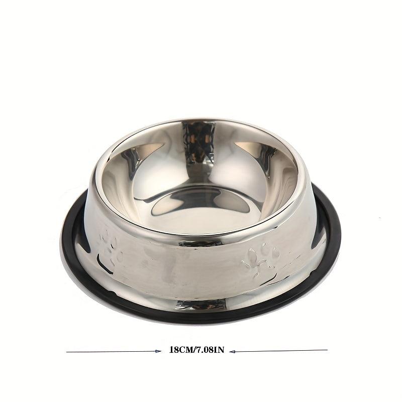 Stainless Steel Paw Print Dog Bowl Non-slip Rubber Bottom