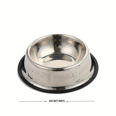 Stainless Steel Paw Print Dog Bowl Non-slip Rubber Bottom