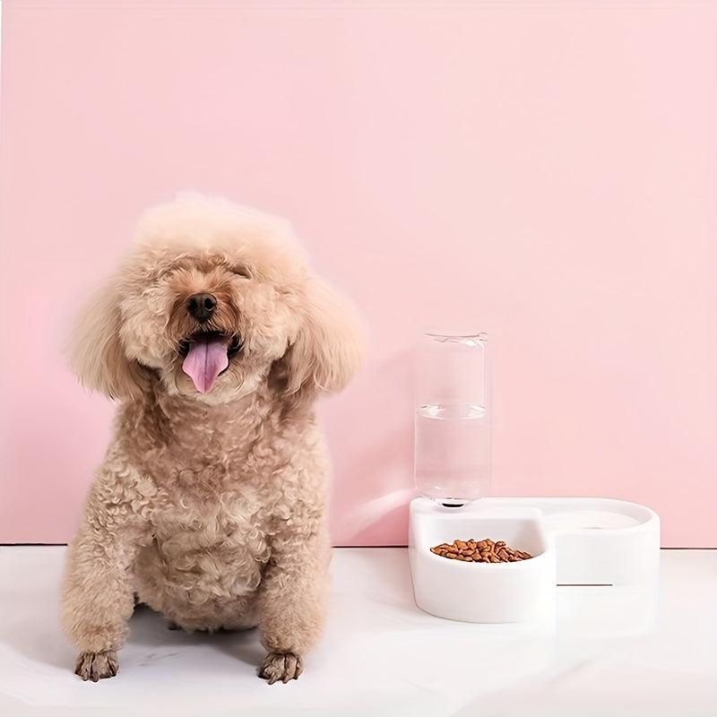 2-in-1 Pet Double Bowl with Automatic Water Bottle & Bell Ball Toy