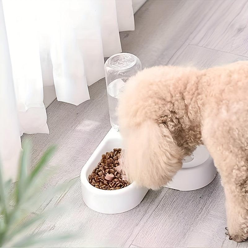 2-in-1 Pet Double Bowl with Automatic Water Bottle & Bell Ball Toy