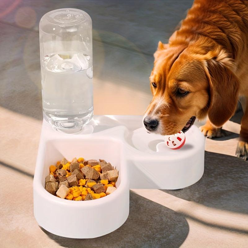 2-in-1 Pet Double Bowl with Automatic Water Bottle & Bell Ball Toy