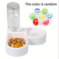 2-in-1 Pet Double Bowl with Automatic Water Bottle & Bell Ball Toy