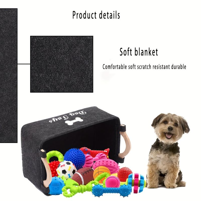 Felt Pet Toy Basket Dog Snack Storage Box Wooden Handle
