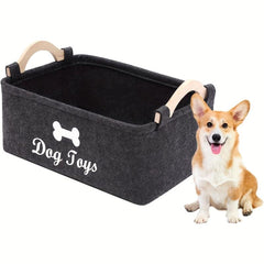 Felt Pet Toy Basket Dog Snack Storage Box Wooden Handle