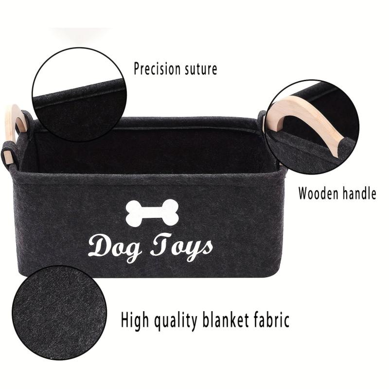 Felt Pet Toy Basket Dog Snack Storage Box Wooden Handle