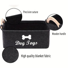 Felt Pet Toy Basket Dog Snack Storage Box Wooden Handle