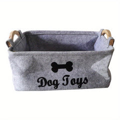 Felt Pet Toy Basket Dog Snack Storage Box Wooden Handle