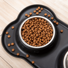 Silicone Dog Feeding Mat With Stainless Steel Double Bowl