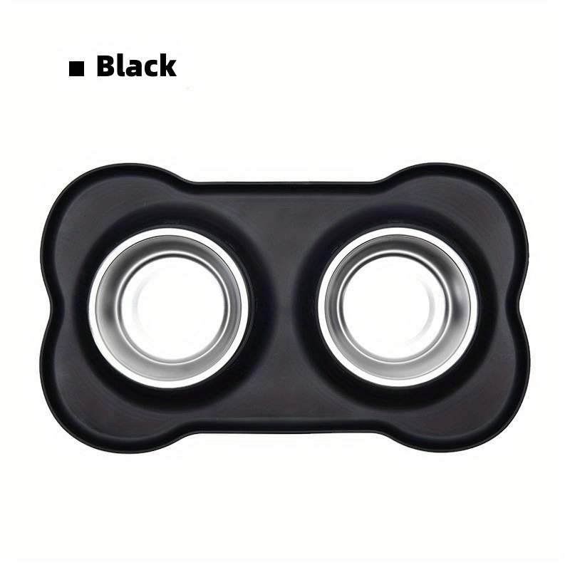 Silicone Dog Feeding Mat With Stainless Steel Double Bowl