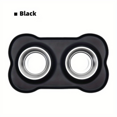 Silicone Dog Feeding Mat With Stainless Steel Double Bowl