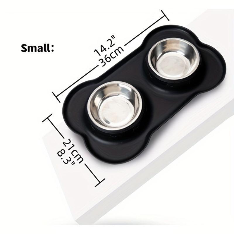 Silicone Dog Feeding Mat With Stainless Steel Double Bowl