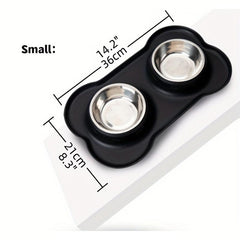 Silicone Dog Feeding Mat With Stainless Steel Double Bowl