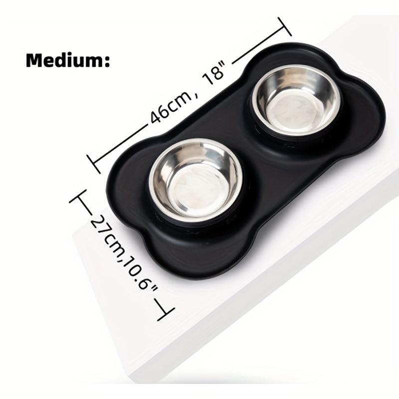 Silicone Dog Feeding Mat With Stainless Steel Double Bowl